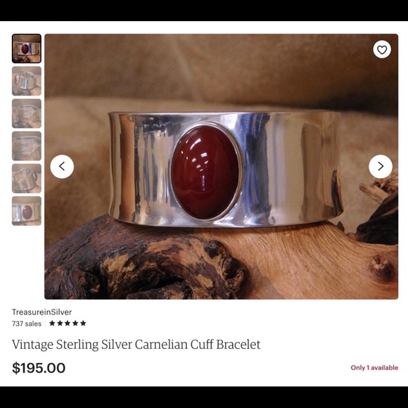 Sterling silver & Carnelian stone cuff bracelet - Picture 8 of 8